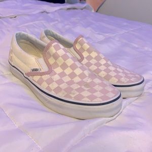 Pink checkered slip on vans